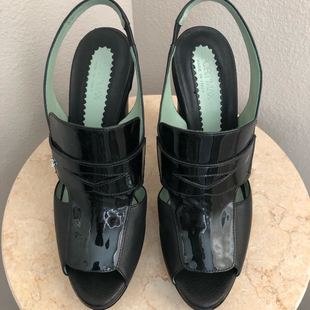 New Max Mara Leather/ Patent sling back